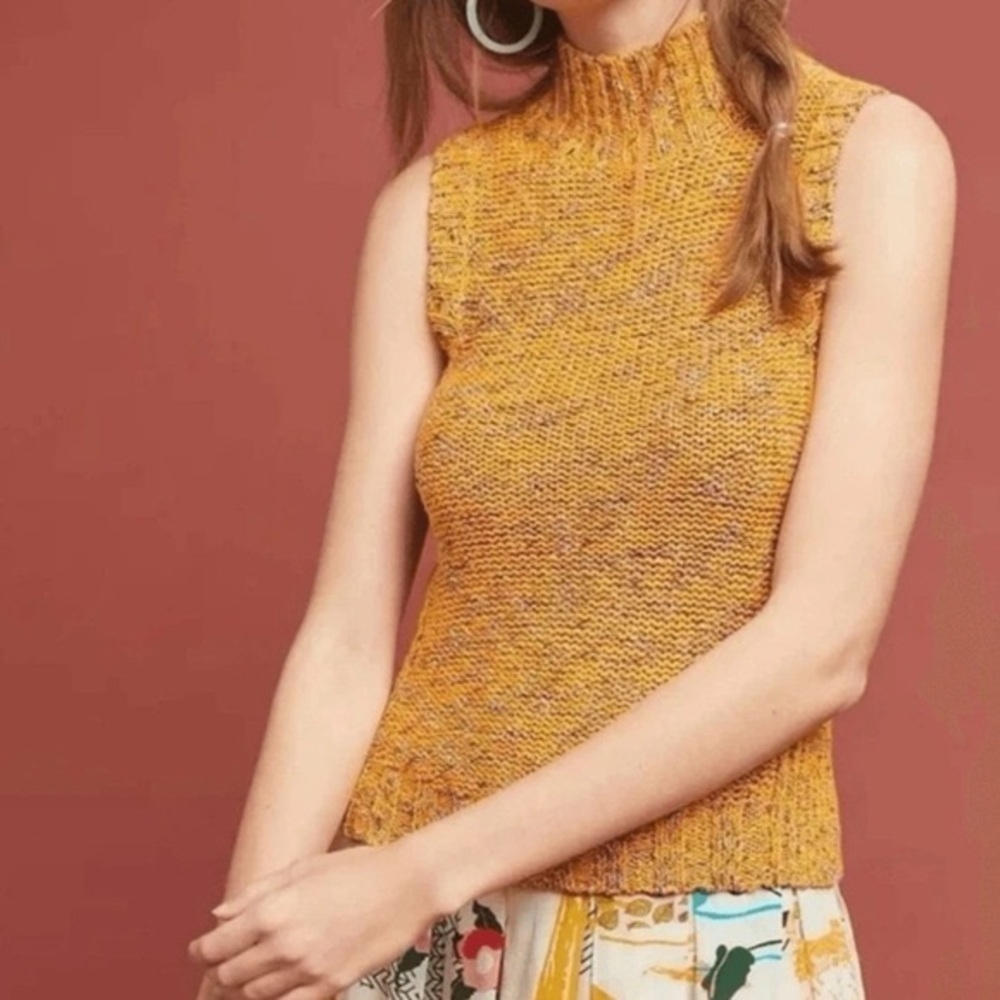 Anthropologie Sunrise Sweater Knit Tank Vest Women’s XS Marled Orange Mockneck